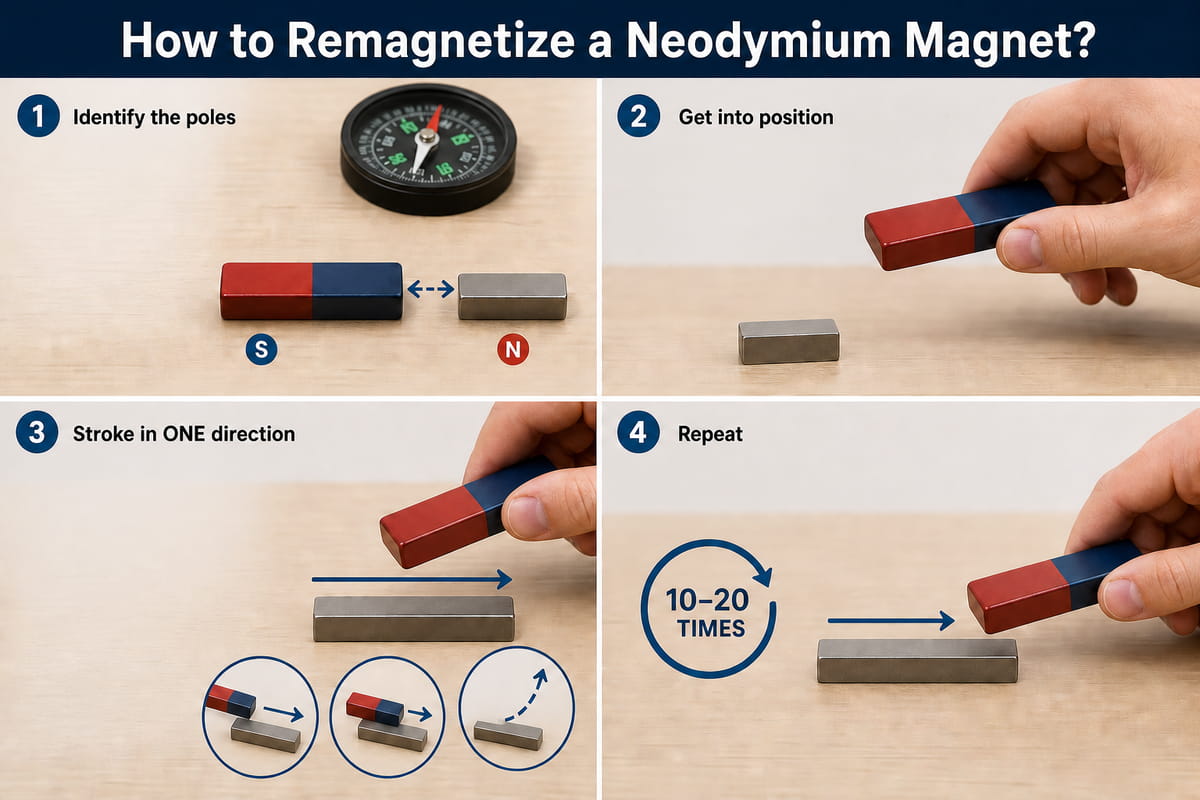 How to Remagnetize a Neodymium Magnet? 3 Useful Methods 4 DIY Stroking Method to Remagnetize a Neodymium Magnet
