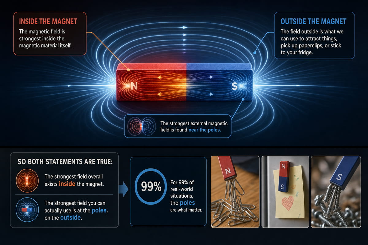 What Is the Strongest Part of a Bar Magnet? The 2 Poles 7 For 99% of real-world situations, the poles are what matter
