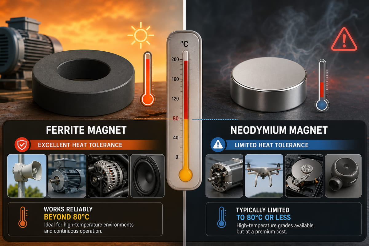 What is the Difference Between Ferrite Magnet and Neodymium? 6 Heat Tolerance Difference Between Ferrite Magnet and Neodymium Magnet