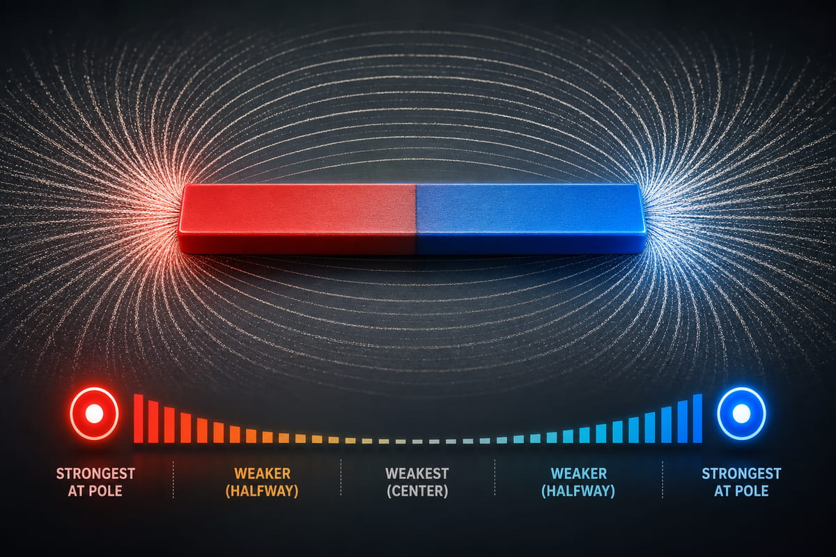What Is the Strongest Part of a Bar Magnet? The 2 Poles 4 The magnetic field of a bar magnet is strongest at its two poles