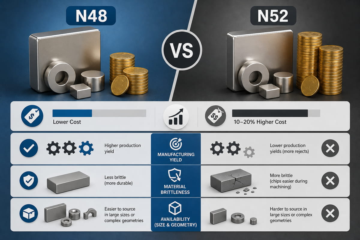 N48 vs N52 Magnets Cost & Manufacturing Differences