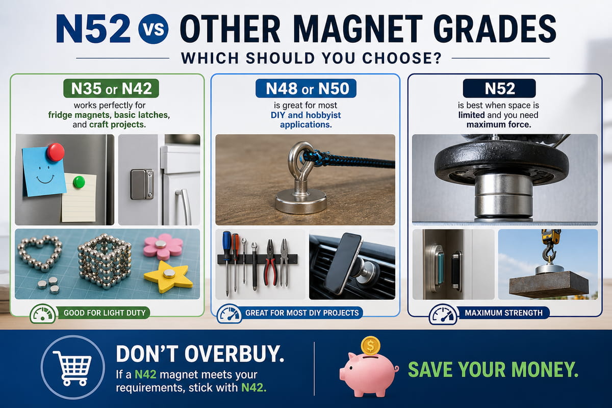 What Is an N52 Magnet? Strength, Characteristics, Safety and Uses 14 N52 vs other magnet grades