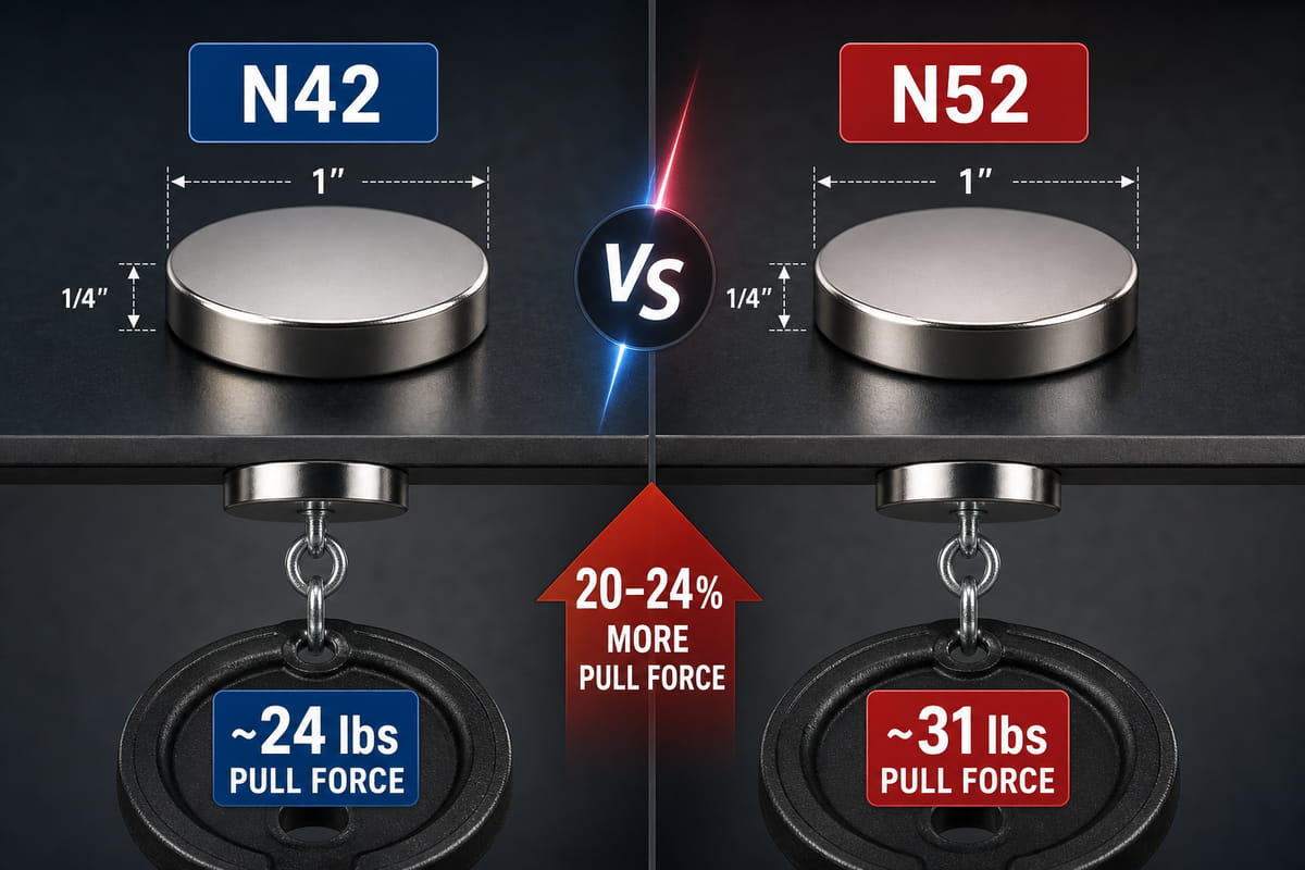 an N52 magnet has 20-24% more pull force than an N42