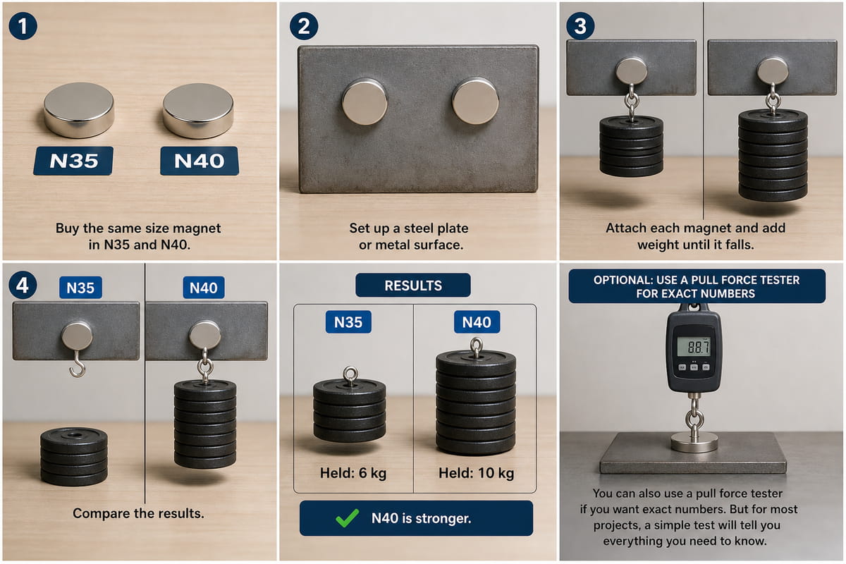 N35 vs N40 Magnets: Key Differences, Uses, and Which One to Choose 12 How to Test N35 vs N40 Magnets Yourself